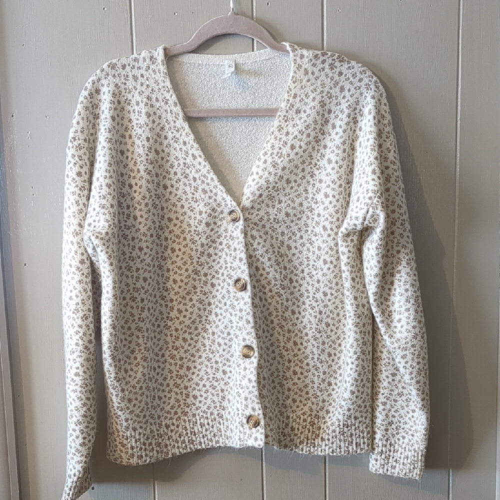 Wishlist Cream and Brown Floral Cardigan Medium/Large
